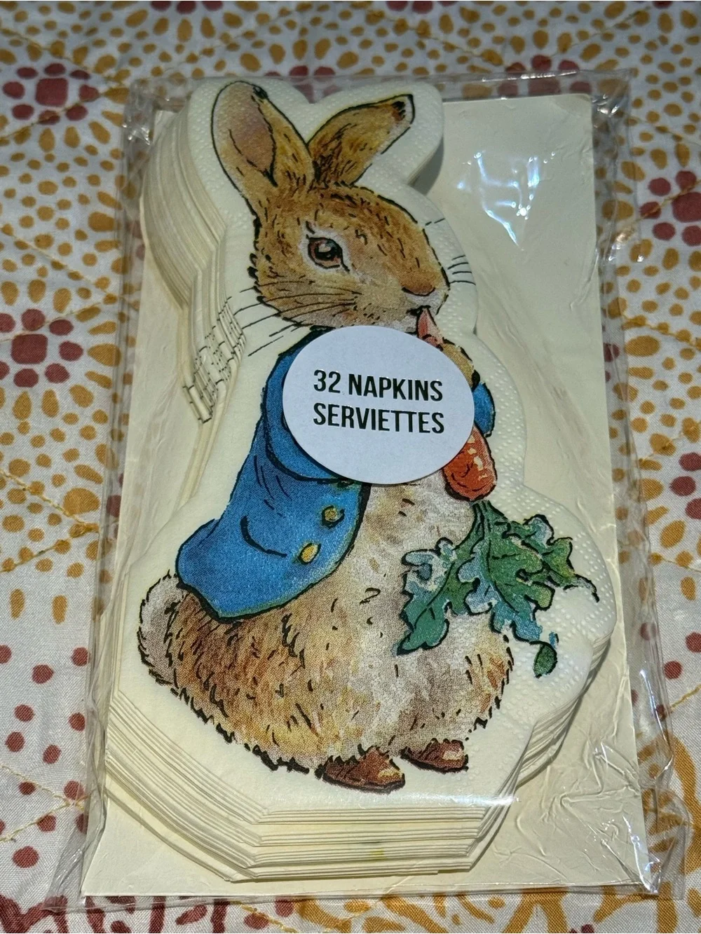 Peter Rabbit Shaped Napkins - Cream with Blue Jacket - 32 Napkins. NWOT